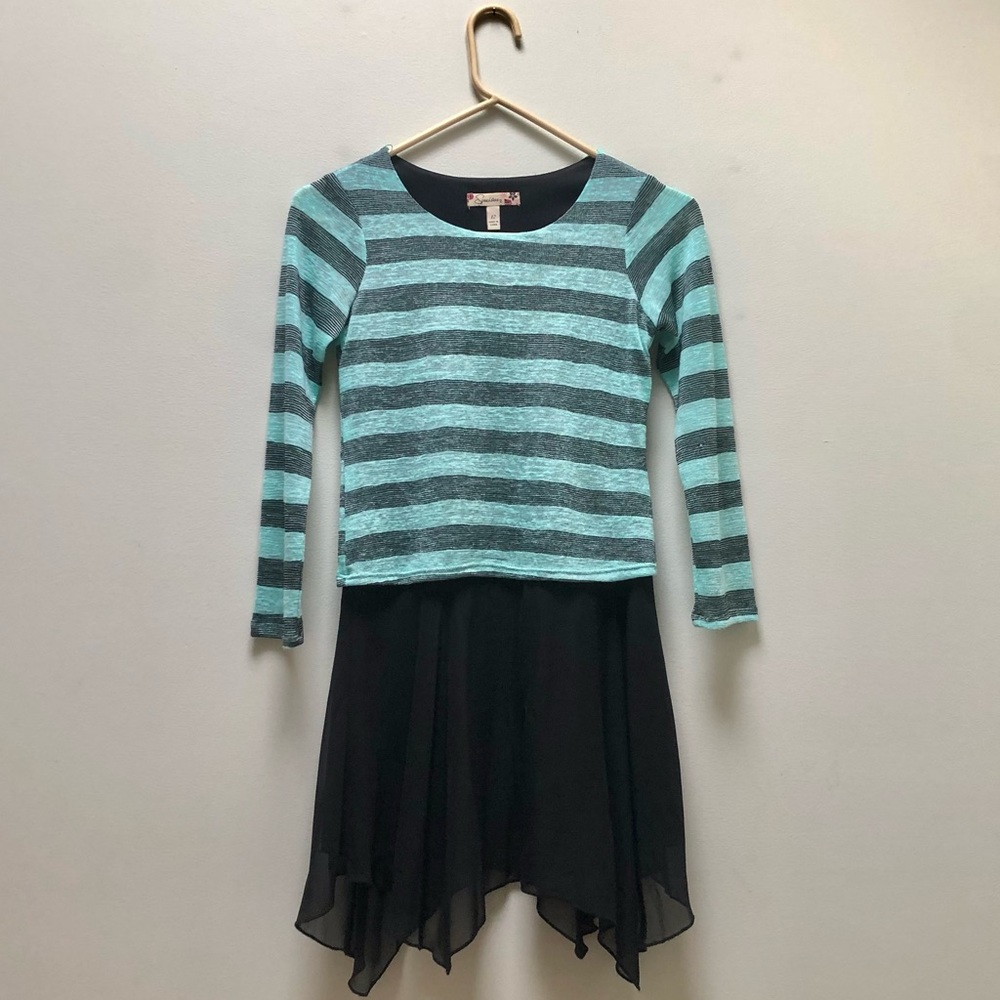 Blue & Black Stripped Long Sleeve Dress